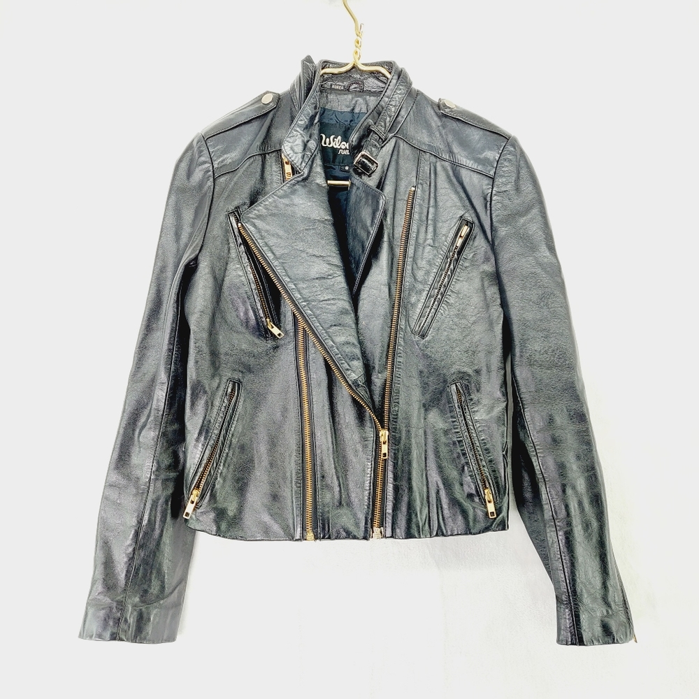 Wilson Suede & Leather Black Genuine Leather Double Zip Pockets Moto Jacket Z52